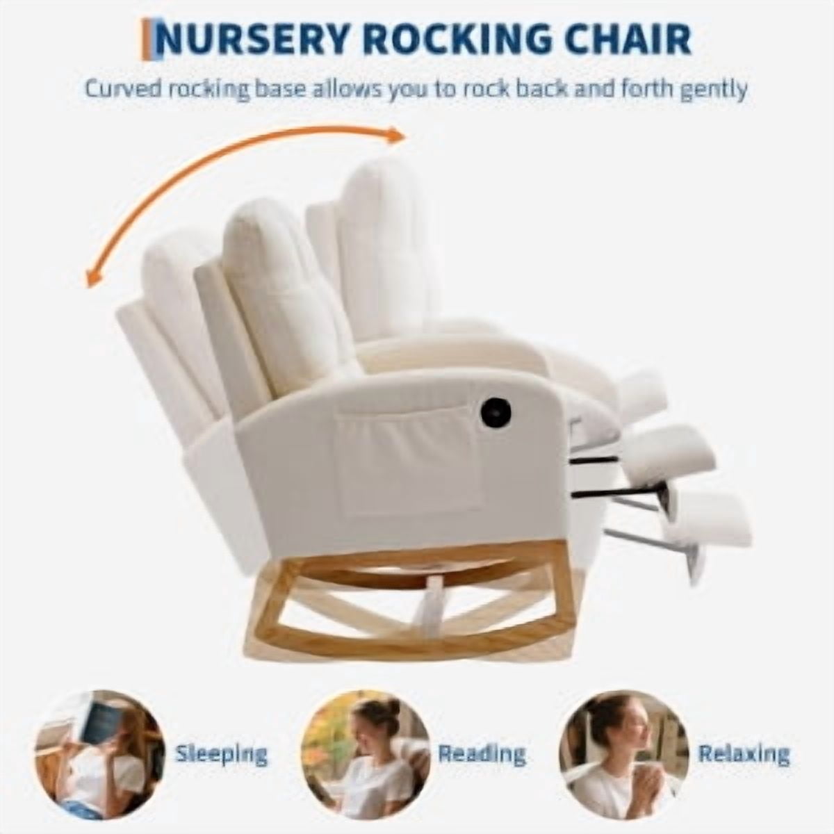 Huisuilinss Rocking Chair Nursery with Foot Rest,Nursery Rocking Chairs, Teddy Nursing Glider Rocker Chair,Modern Rocking Armchair with High Back for Nursery, Living Room, Bedroom\