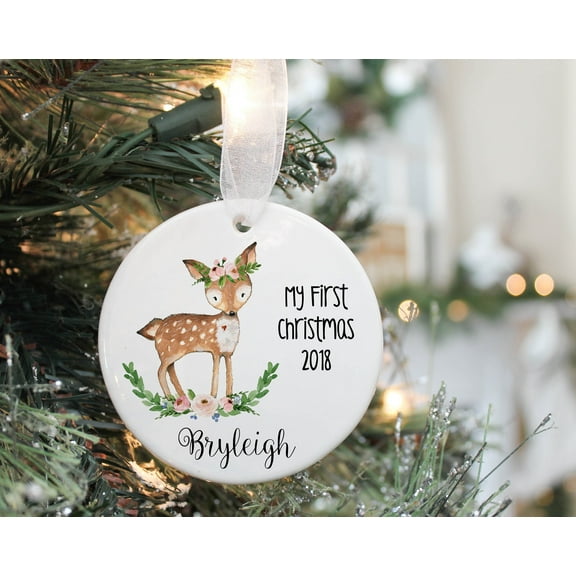 Baby Girl/Boy Deer Ornament Babys First Christmas Personalized Keepsake, My First Christmas