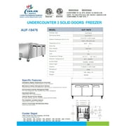 Cooler Depot 72 inch 20.25 cu.ft, 36 heigh Commercial Undercounter Freezer, 3 Solid Doors, Stainless steel exterior, NSF certified.