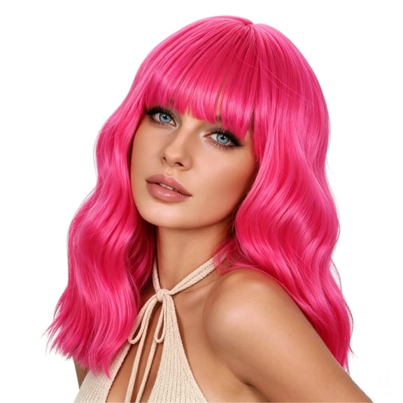 LOHXINHAIR Bob Wig Loose Wavy Shoulder Length Rose Red Hair for Women