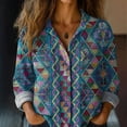 thumbnail image 2 of IMENGL Women's Print Shirt Fashion Button Up Shirt Casual Top Long Sleeved Shirt Blue XXXL, 2 of 7