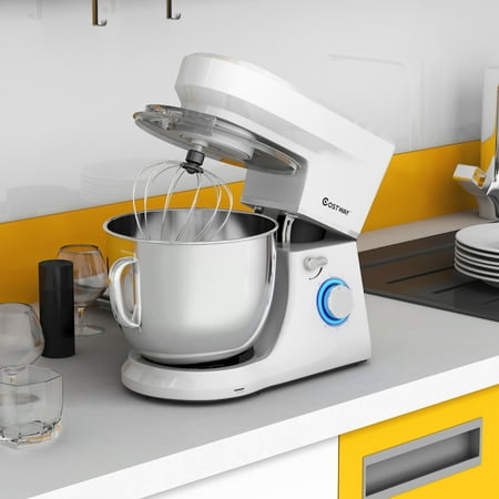 Costway - Tilt-Head Stand Mixer 7.5 Qt 6 Speed 660W with Dough Hook, Whisk & Beater - White