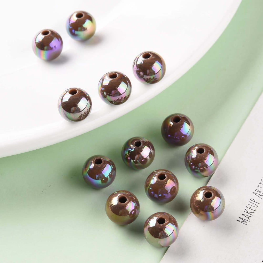 500 g Opaque Acrylic Beads AB color Plated Round Camel 10x9mm Hole: 2mm 940pcs/500g