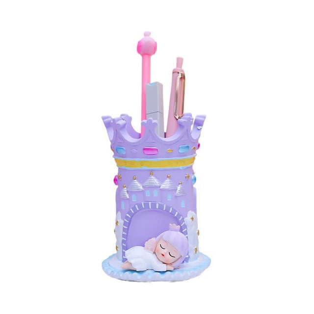 Portalápices Castle Resin Dreamy Theme Púrpura con Ángel Durmiente