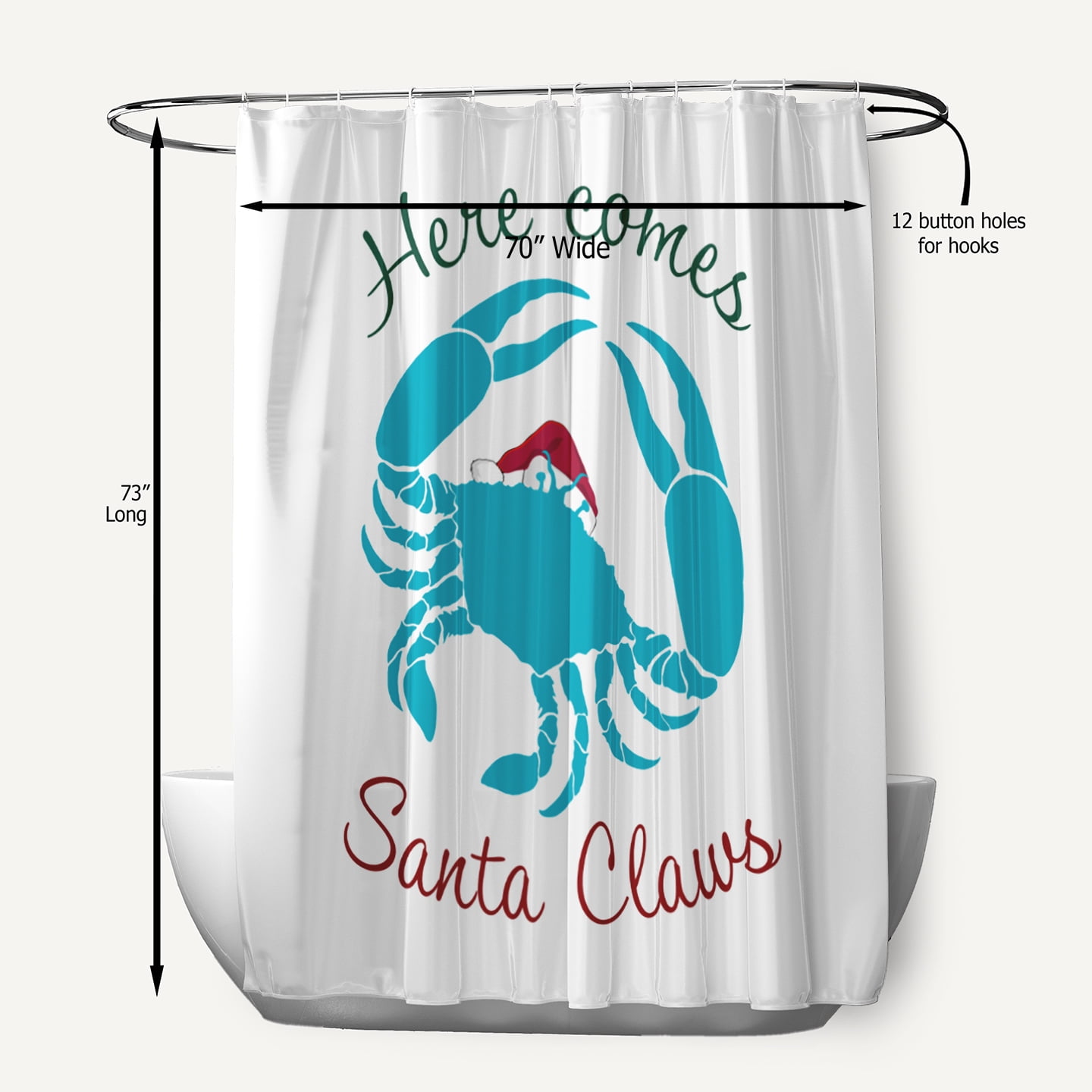 Simply Daisy 70" W x 73" L Santa Claws Crab Polyester Shower Curtain, Turquoise [1 Ct]