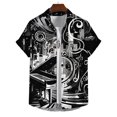 thumbnail image 5 of Camisa hawaiana con estampado 3D de música, guitarra de piano, camisa holgada en blanco y negro para hombre, blusa informal de verano para fiesta en la playa y la calle, 5 of 5