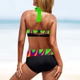 thumbnail image 4 of Ladies High Waist Printed V Neck Color Block Beach Bikini Two Piece Swimsuit Fabric: Polyester Spandex Womens Bathing Suit Swimwear Push Up Bikini Sets For Women Womens Plain Black Swimsuit One Piece, 4 of 6