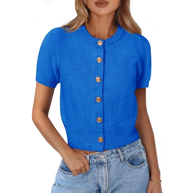 Suéter PRETTYGARDEN 2025 Azul Crop con Botones M