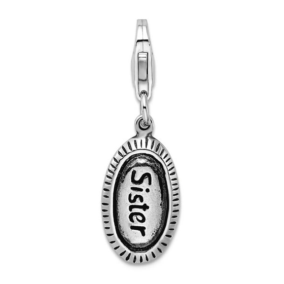 925 Sterling Silver Polished Oxidized Fancy Lobster Closure Antiqued Sister With Lobster Clasp Charm 26x9mm Pendant Neck