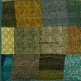 thumbnail image 6 of Vinsan Indian Handmade Silk Patchwork Kantha Quilts Boho Bed Cover Green Color Queen Size 90 x 108 Inches, 6 of 6
