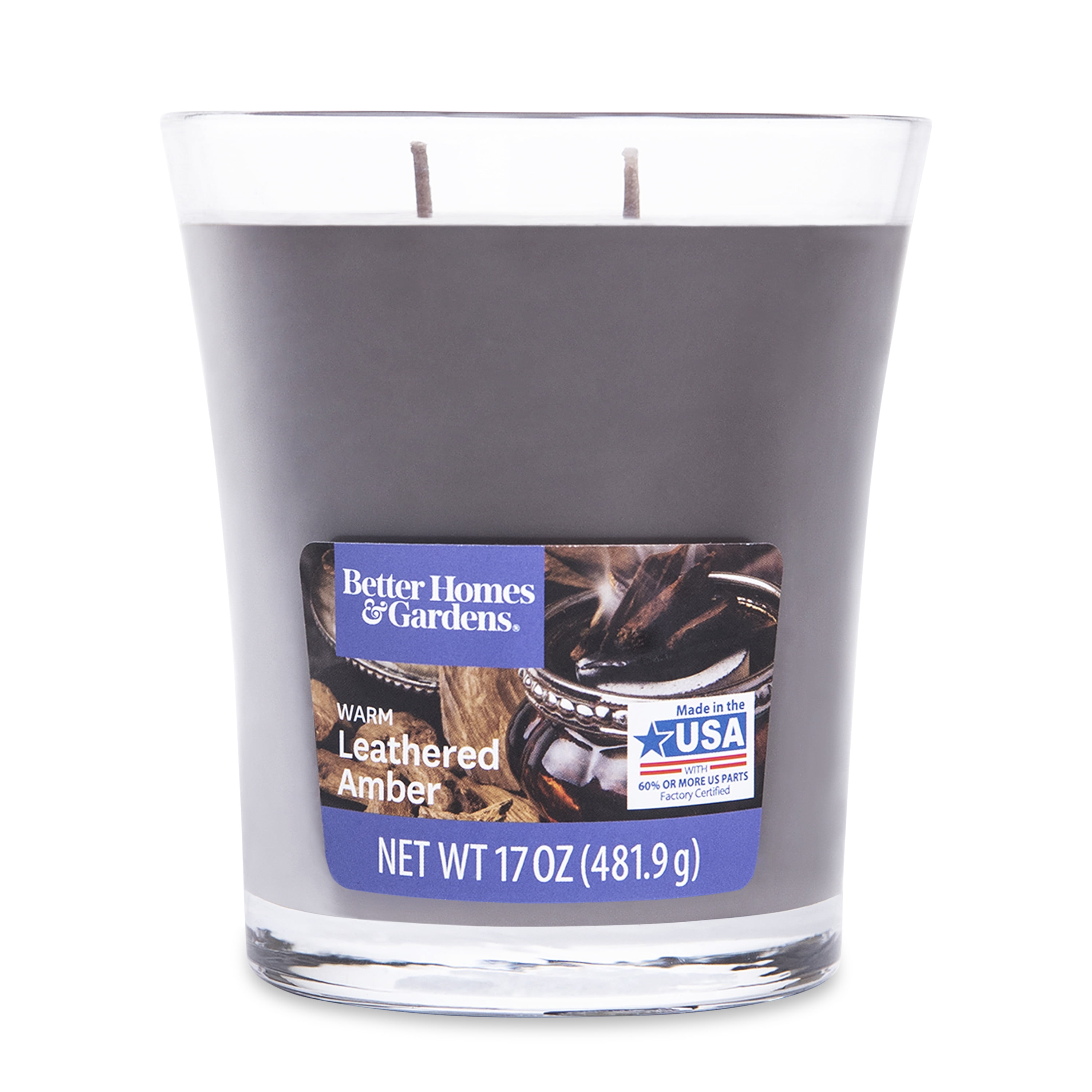 Better Homes & Gardens 17oz Warm Leathered Amber & Oud Scented 2-wick Jar Candle