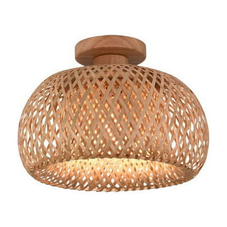 Vintage Farmhouse Bamboo Wicker Chandelier Semi Flush Mount Lamp Ceiling Lights
