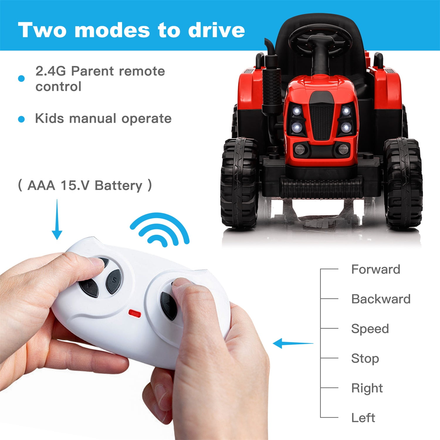 CIPACHO 12V Ride On Tractor with Trailer, Electric Kids Car with 2.4RC, 3 Speed Adjustable, USB, MP3, Power Display, 2 Point Safety Belt, Red CIPACHO 12V Ride On Tractor with Trailer, Electric Kids Car with 2.4RC, 3 Speed Adjustable, USB, MP3, Power Display, 2 Point Safety Belt, Red
