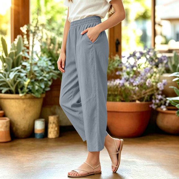 LvhaoGJOB Kids' Wide-Leg Pants - Soft, Elastic Waist & Pockets - Gray 9-10 Years