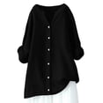 thumbnail image 3 of Patlollav Women'S Shirts Plus Size V-Neck Long Sleeve Loose Button Cotton And Linen Tunic Summer Blouse, 3 of 6