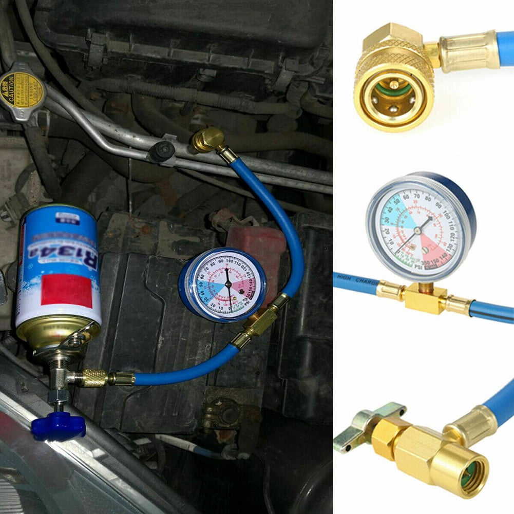 Car Aircon Air Con Conditioning Recharge Gas Regas DIY Tool Hose Pipe With Gauge 
