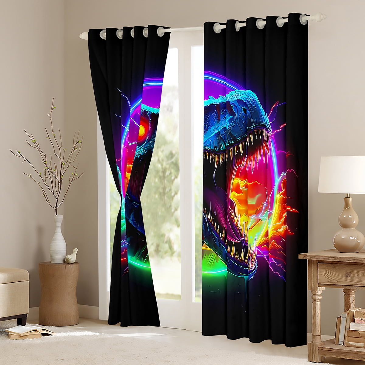 Manfei Boys Dinosaur Blackout Curtains Set of 2 (52x84 Each) for Kids Boys, Rainbow Lightning Window Curtains, Wild Animal Curtains and Drapes, Luxury Home Decor