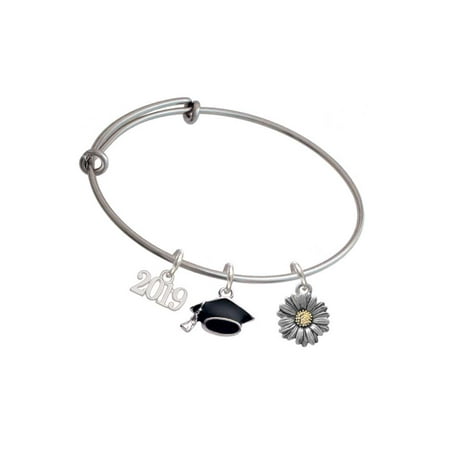 - Two-tone Daisy Flower - 2019 Graduation Charm Bangle Bracelet