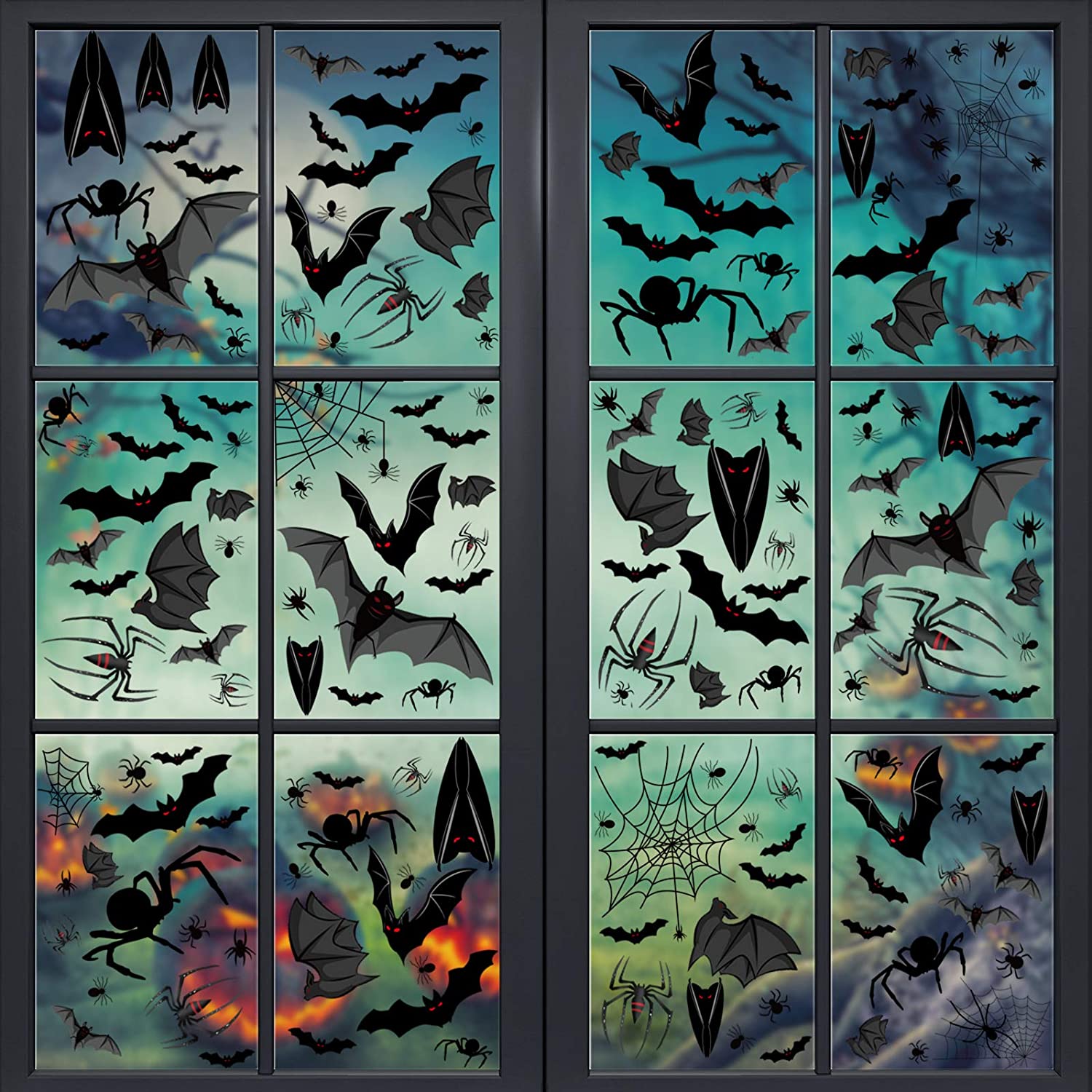 113Pcs Halloween Window Clings Static Wall Stickers Black Bat Spider