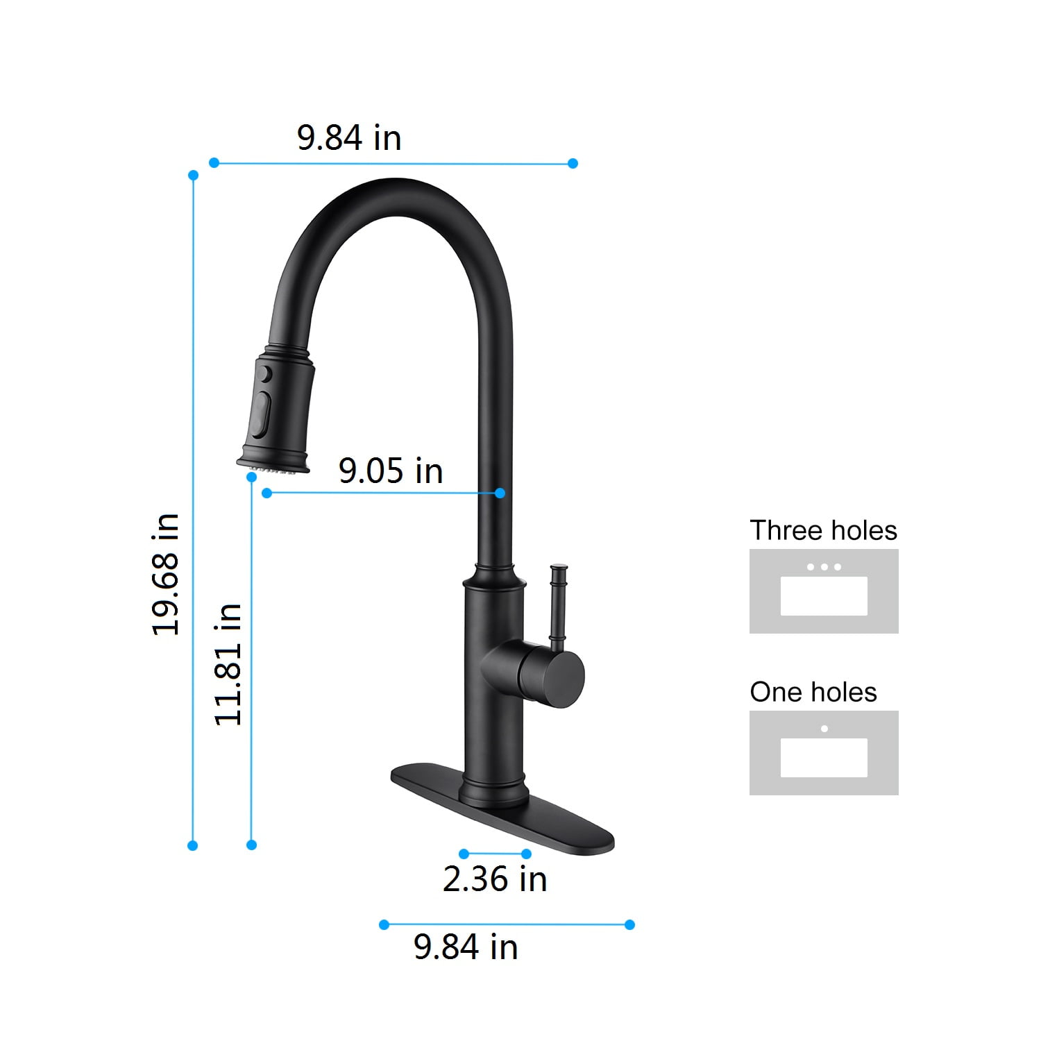 Izzovium Matte Black Kitchen Faucet with Pull Out Sprayer, 360° Swivel High-Arc Stainless Steel Faucet, Single Handle for Easy Temperature Control, 25.59in x 12.59in x 2.95in