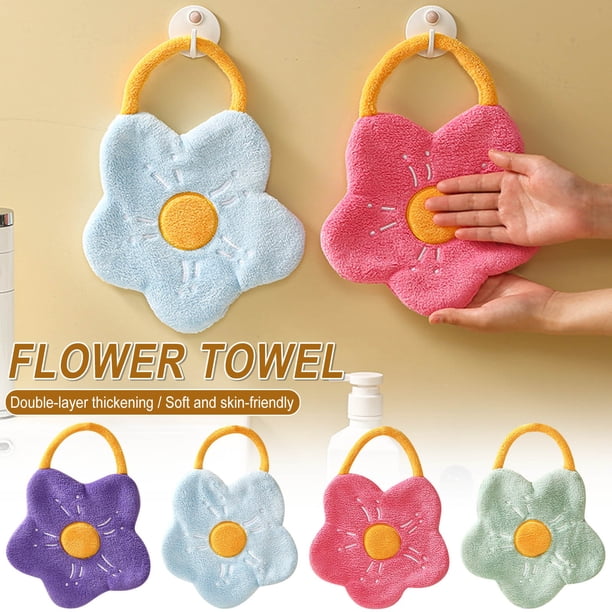 Toallas de mano monas con lazos colgantes - Forro polar de coral de microfibra, ultra absorbente y de secado rápido, 10,6x7,9 pulgadas, incluye ganchos adhesivos para baño de cocina