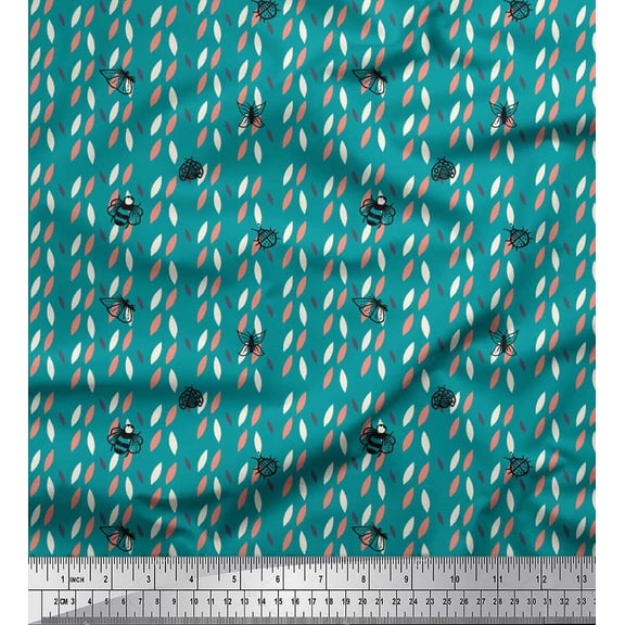 Soimoi Green Cotton Poplin Fabric Bee & Lady Bird Insect Printed Fabric 1 Yard 56 Inch Wide