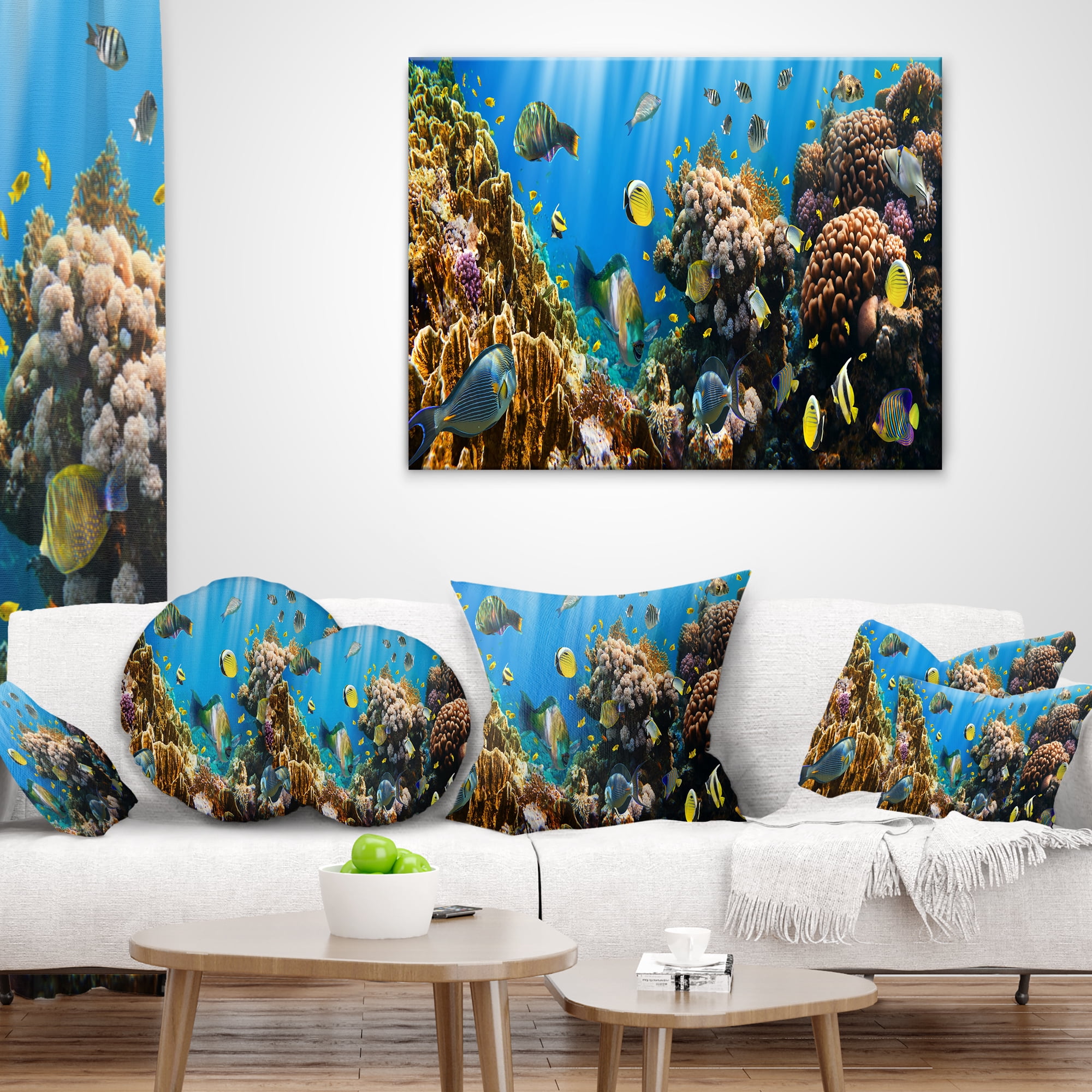 Designart Coral Colony Panorama - Photography Throw Pillow - 18x18