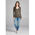 thumbnail image 4 of Essential Basic Women's Junior and Plus Size Vneck Tshirt Long Sleeves Shirt Tee, Medium, 3pk charcoal,olive,oat, 4 of 6
