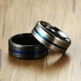 thumbnail image 5 of Anillos de hombre joyería de moda anillo de hombre de acero de titanio ranura entre acero inoxidable azul, 5 of 5