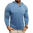 thumbnail image 2 of Txeol Henley Hoodie Shirts for Men Casual Long Sleeve Pullover Fall Winter Hooded Sweatshirt with Pocket,L Light Blue, 2 of 9