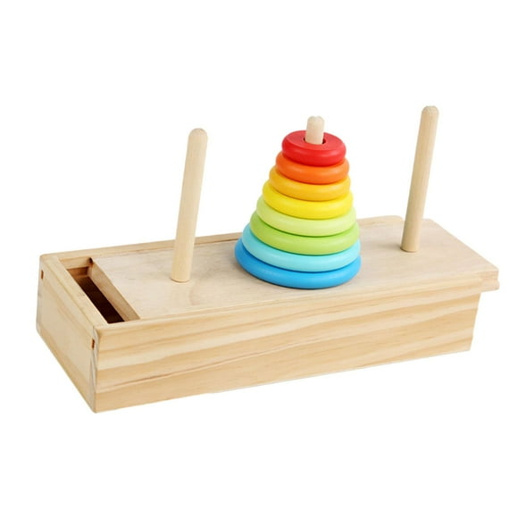 figatia Wooden Stacking Brain Teaser Birthday Gift Rainbow Color Mathematical Game 8 Layers