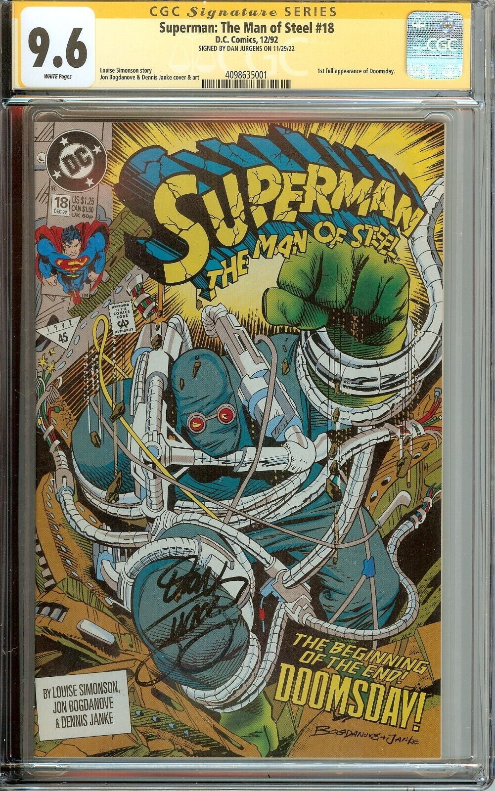 Superman Man of Steel #18 1st Doomday Appearance CGC 9.6