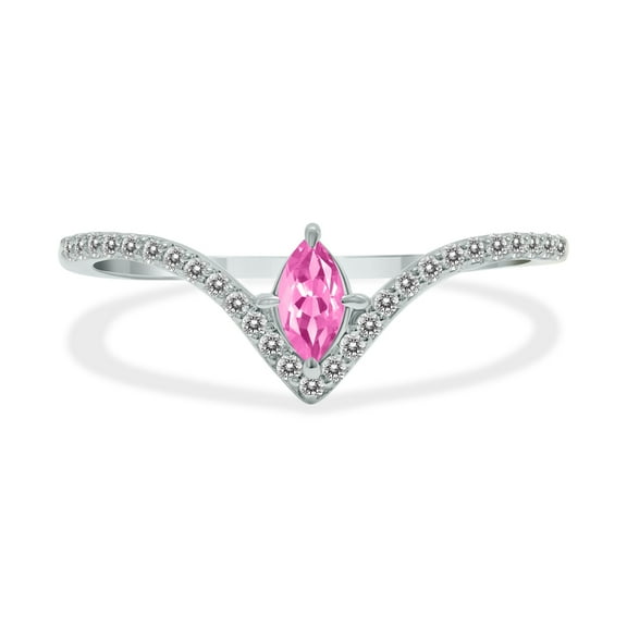 SZUL Women's 1/4 Carat TW Pink Topaz and Diamond V Shape Ring in 10K White Gold