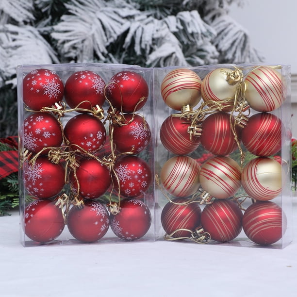 Pack de 12 bolas de adornos para árbol de Navidad | Decoración navideña de plástico multicolor • Colgante colgante de 1,6" • Esferas clásicas resistentes a rotura rojas y blancas para decoración