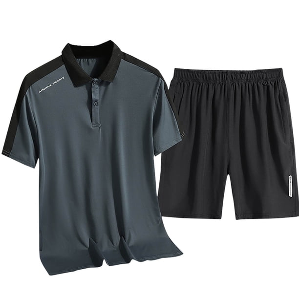 Juegos de Regalo para Hombres Cuarto de Verano Color Sólido Camiseta de Manga Corta Y Pantalones Cortos Rectos Sueltos Sobredimensionados