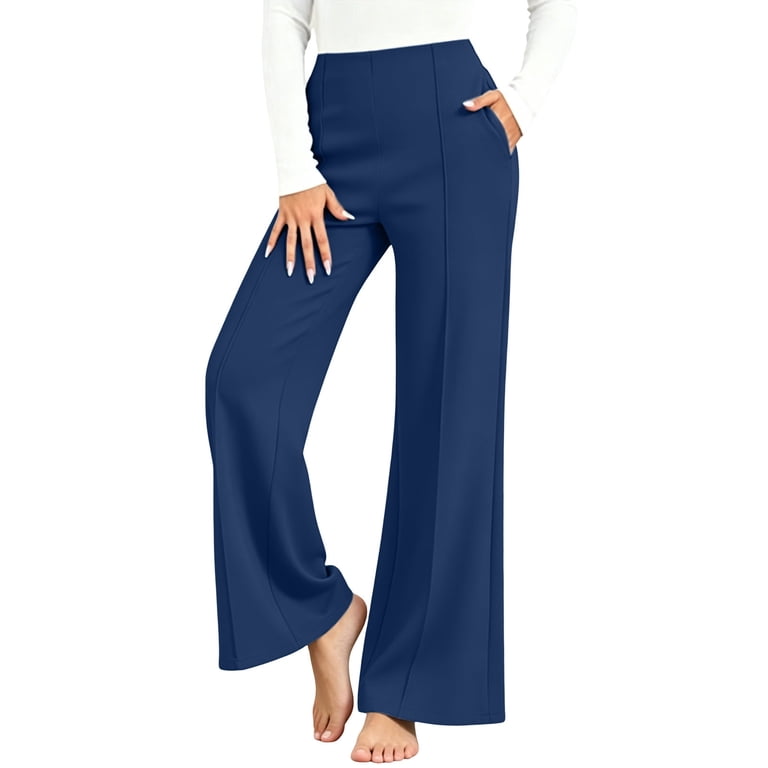 women's polyester dress pants elastic waist Ladies Solid Polyester Elastic Waist Pant