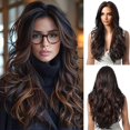 thumbnail image 1 of Yanonmyfd 24 Inches Long Wavy Purple Wig for Women Natural Synthetic Hair Heat Resistant Ombre Wigs with Dark Roots for Daily Party Cosplay Wear, 1 of 28