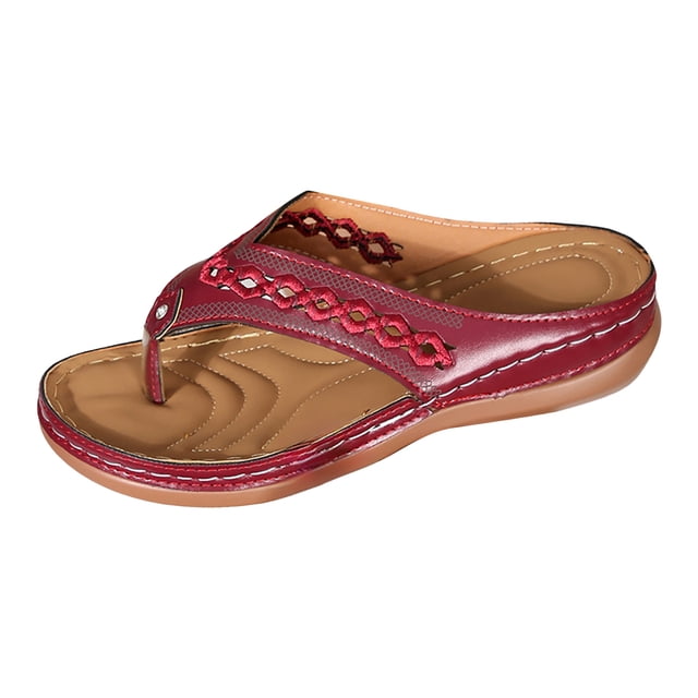 DAFEI Women's Flip Flops Stylish Woven Decorative Cork Sole Flat Sandals