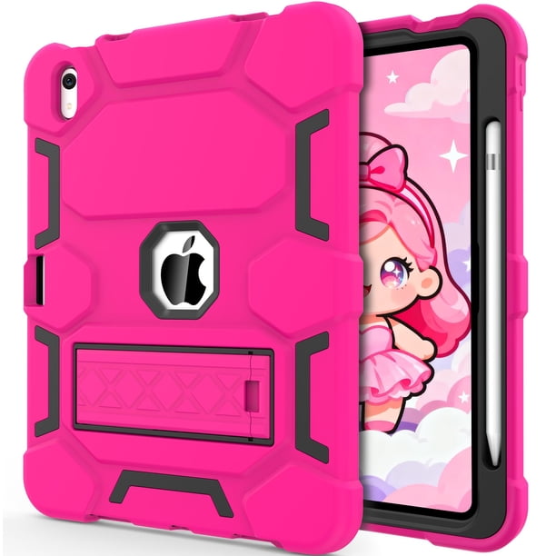Funda CCMAO para iPad 11 pulgadas (A16) 2025 / iPad 10ª Generación 2022 (10,9 pulgadas) con soporte resistente, soporte para lápiz, funda híbrida resistente a golpes para iPad 11/10 Gen, Rosa+Negro
