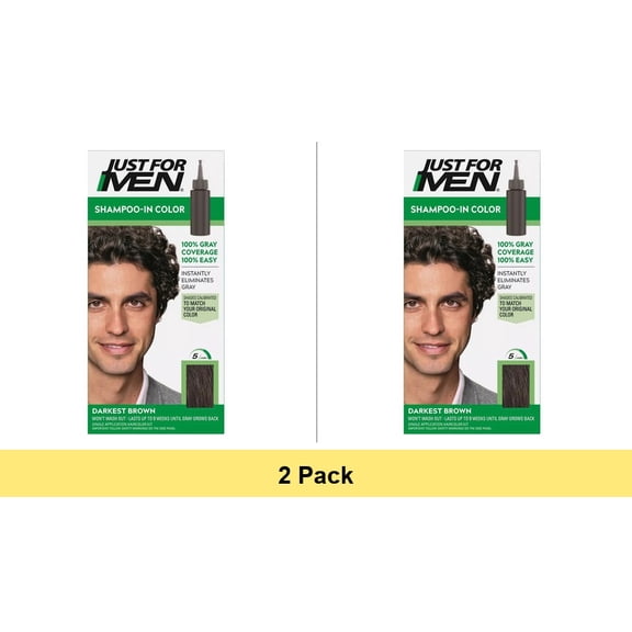 Just For Men Shampoo-in Hair Dye for Men, H-50 Darkest Brown - 2 Pack