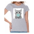 thumbnail image 1 of Awkward Styles Funny Animal Clothes Shirt for Woman Lovely Animal Lovers Gifts for Her Cat Clothing Cat T Shirt Cute Animal T Shirt Baby Cat Shirt Women T Shirt Little Cat Blowing Gum T Shirt, 1 of 4