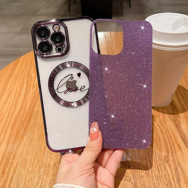Simpatica custodia glitterata per donna e ragazza, compatibile con iPhone 14 Pro Max Clear Case 3D Sparkle Bling Luxury Love Heart Camera Protection Cover protettiva per telefono