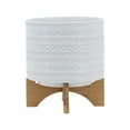 thumbnail image 4 of Sagebrook Home 8" Tribal Planter With Wood Stand, White, Round, Ceramic, Contemporary, 8"L X 8"W X 10"H, Tribal, 4 of 9