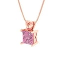 thumbnail image 2 of 1.5 cctw Simulated Pink Diamond Rose Gold Plated Pendant with 18" Box Chain (6.5mm, Princess Cut), 2 of 6