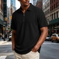 thumbnail image 4 of hoksml Men's Soft Stretch Fabric Blend Waffle Knit Half Zip Collared Short Sleeve Shirt, Solid Casual Summer Golf Daily Top, 4 of 5
