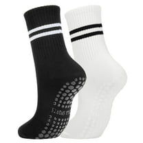 2 Pairs Yoga Socks with Grips, Non Slip and Fashion, Women's  Pilates Socks for Ballet, Dance, Workouts & Hospital（Black/White）