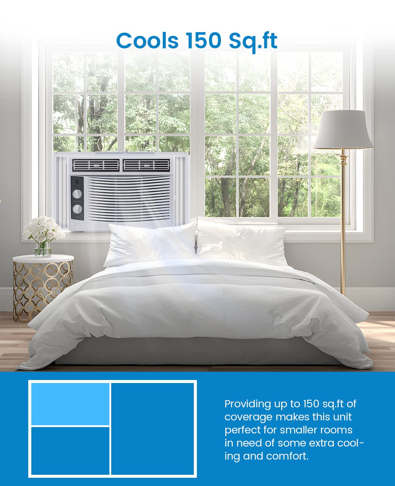 5000 BTU Window Air Conditioner, Window AC Unit with Easy-to-Use Mechanical Controls and Reusable Filter, Efficient Cooling for Smaller Areas, Cools 150 Sq.ft, 110-115V