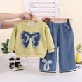 thumbnail image 2 of mgoYE Toddler Baby Girl Clothes Fall Winter Outfit Bow Sweatshirt Denim Jeans Outfits 4-5 Years, 2 of 5