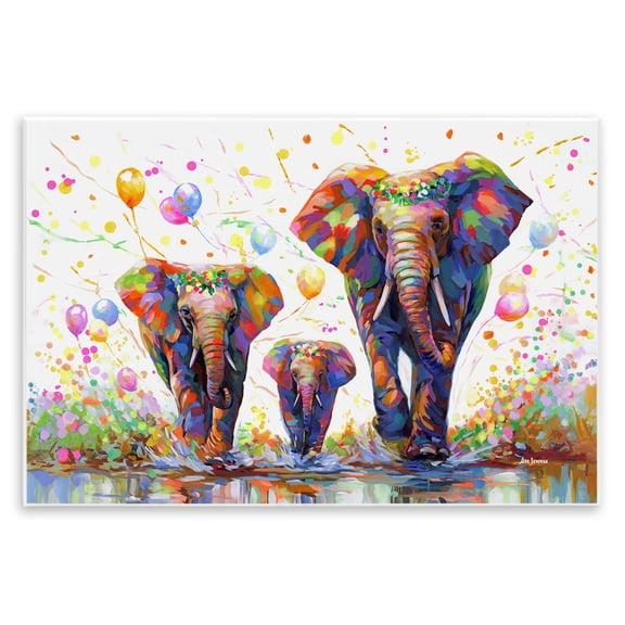 Stupell Industries Elephants & Celebration Balloons Animals & Insects Painting Unframed Art Print Wall Art, 15 x 10