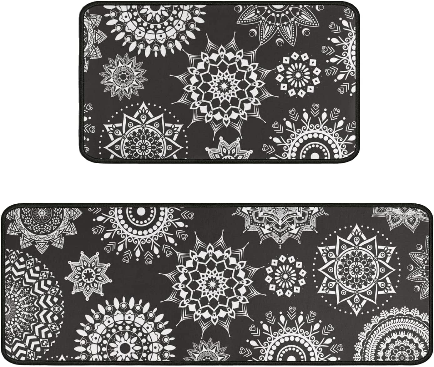 Boho Modern Kitchen Rugs and Mats 2 Pieces,Black and White Boho